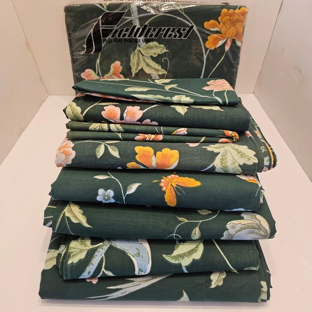 Fieldcrest Empress Garden Full Sheet Set 11pc Lot Vintage Green Floral Butterfly